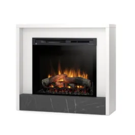 Kominek elektryczny Warmtec Klar z wkładem Dimplex 28" XHD Optiflame – biały mat, marmur czarny